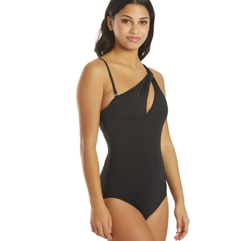 Carmen Marc Valvo Women's Twisted Tides One Shoulder Cut Out One Piece S…